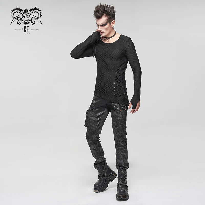 Goth Punk Coarse Mesh Asymmetrical Lace-Up Long Sleeve Shirt