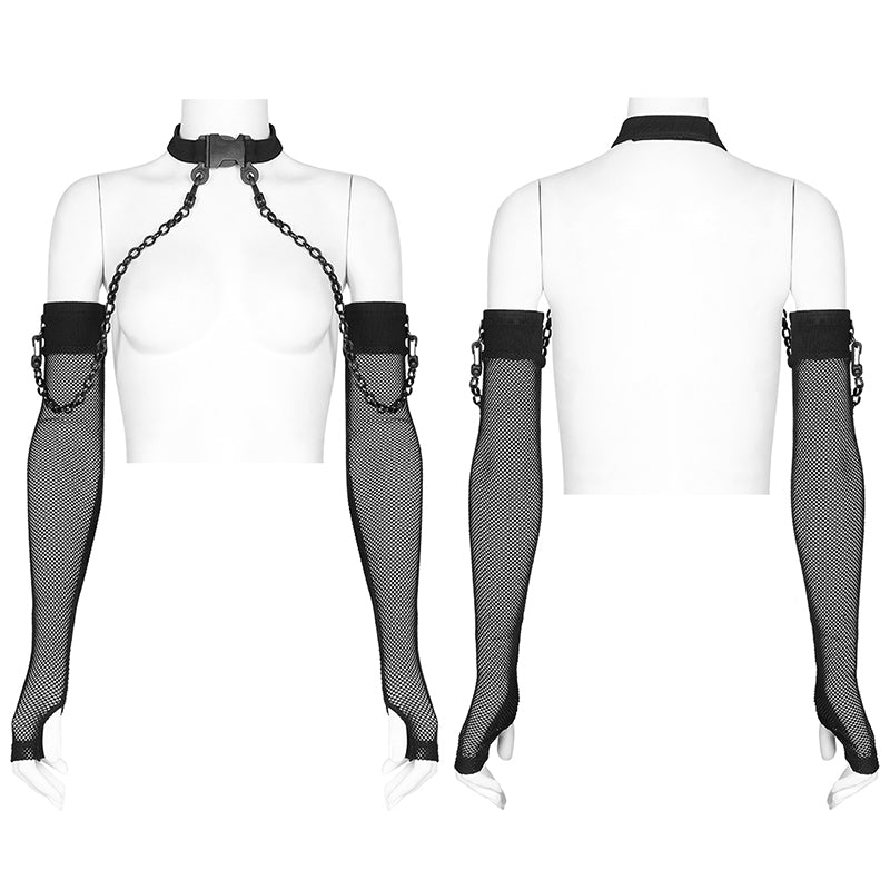Gothic Cyber Punk Mesh Arm Sleeves with Detachable Choker