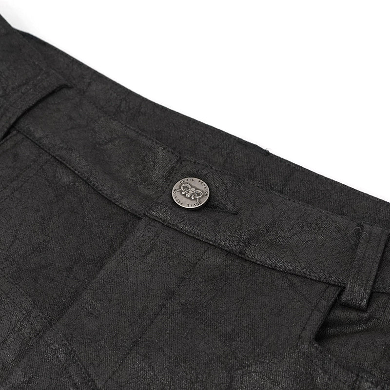 Goth Punk Men's Rubberized Cracked Textured Pentagram Fitted Trousers