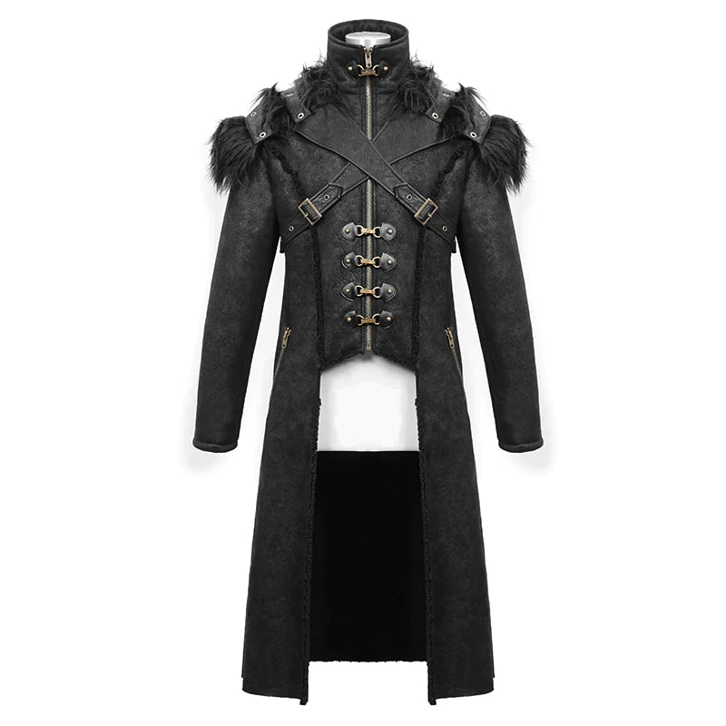 Steampunk Men's Tailcoat with Detachable Faux Fur Harness