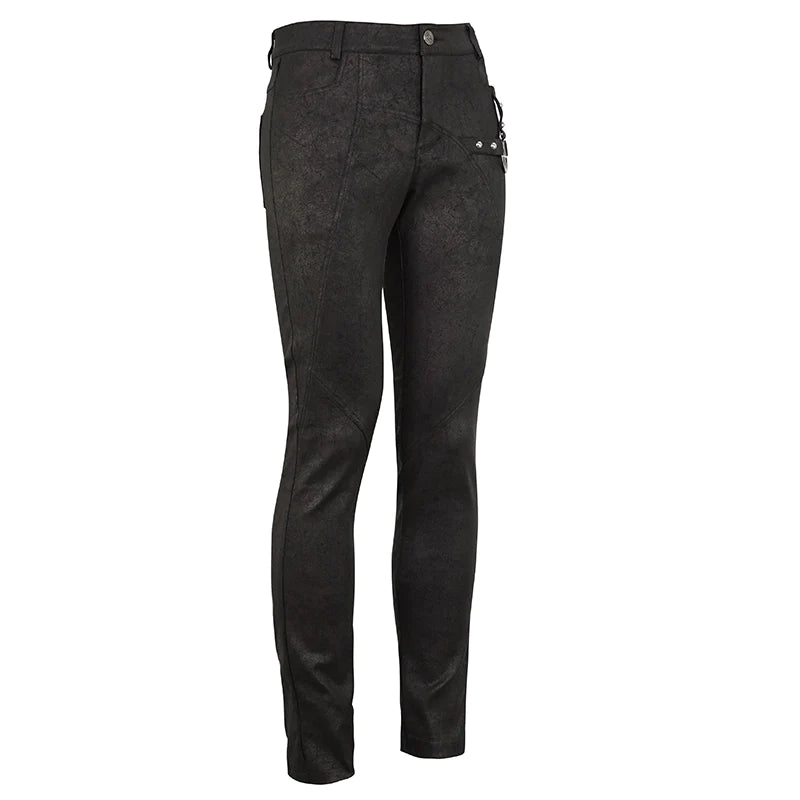Goth Punk Men's Rubberized Cracked Textured Pentagram Fitted Trousers
