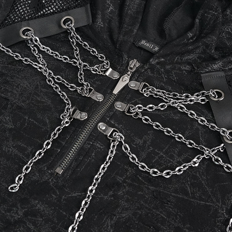 PUNK Gothic Sleeveless men Hoodie with chains