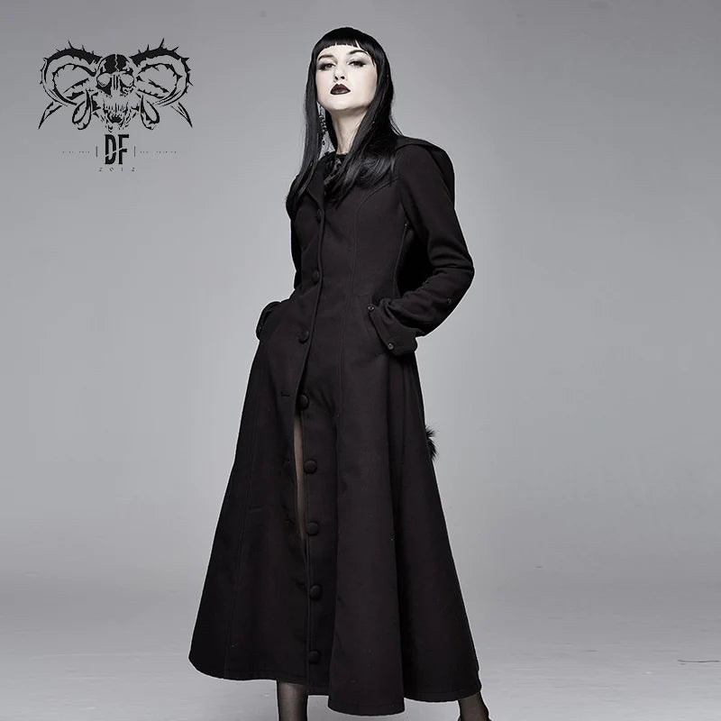 Gothic Faux Fur Trim Winter Coat with Pointed Hood