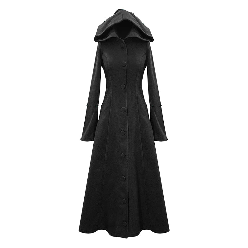 Gothic Faux Fur Trim Winter Coat with Pointed Hood