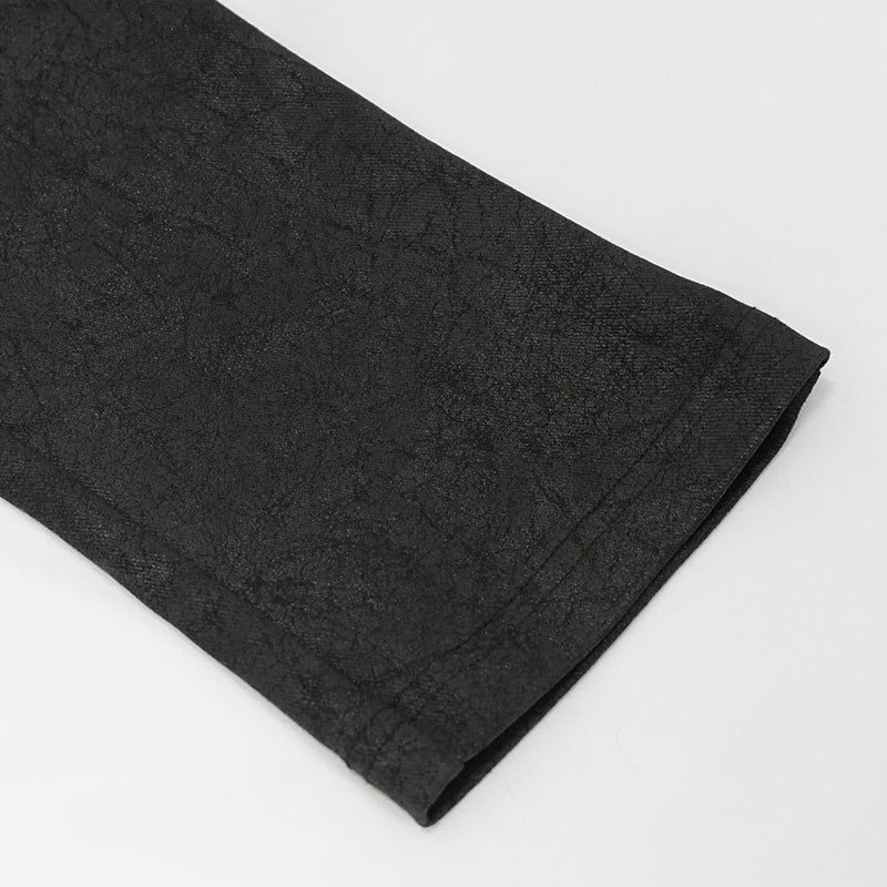 Goth Punk Men's Rubberized Cracked Textured Pentagram Fitted Trousers