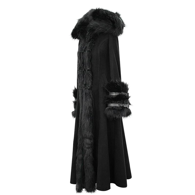 Gothic Faux Fur Trim Winter Coat with Pointed Hood