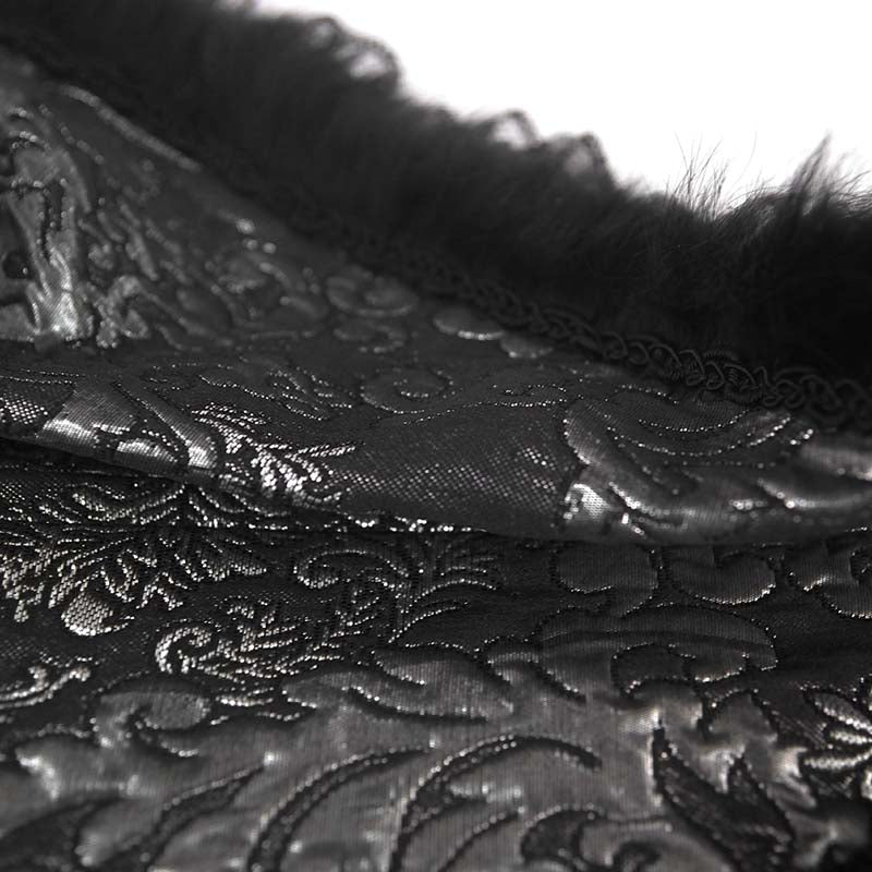 Gothic Collared Black and Silver Intricate Lace Triangular Shawl