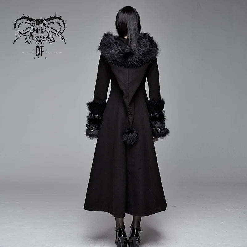 Gothic Faux Fur Trim Winter Coat with Pointed Hood