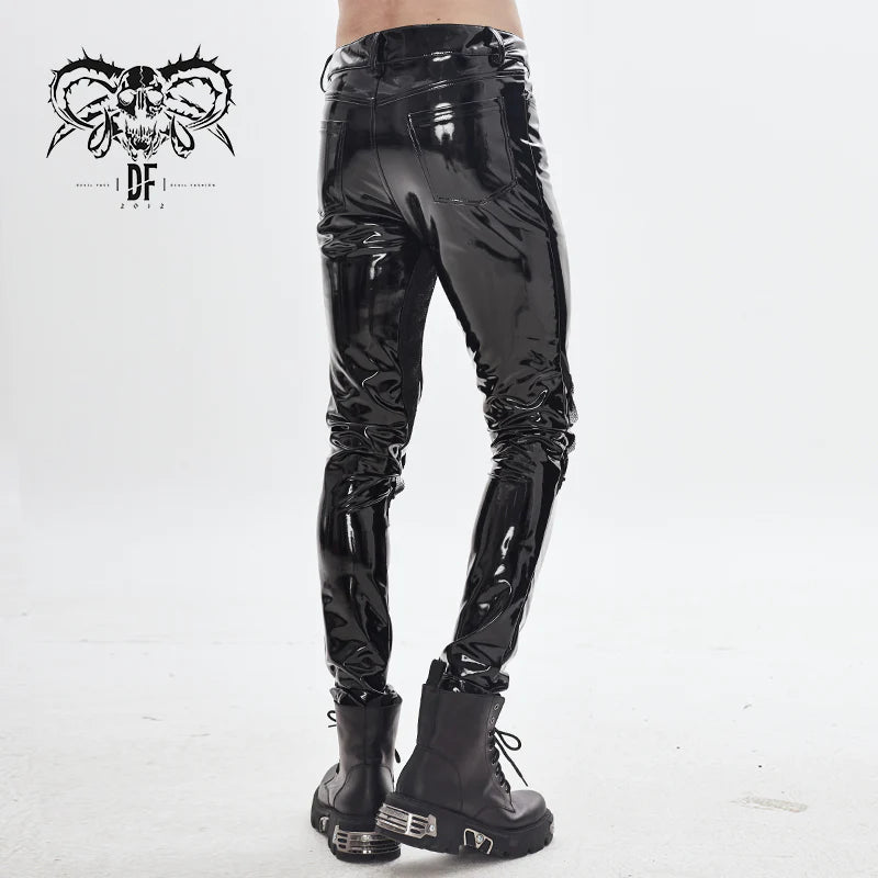Punk Goth Cyberpunk Patent Synthetic Leather pants with studded knees