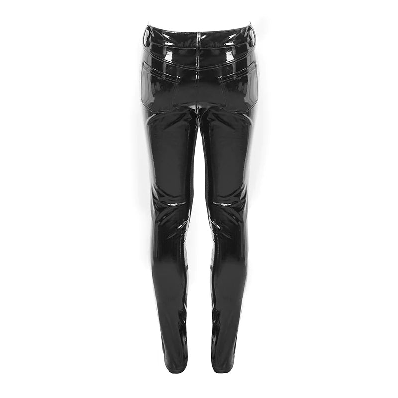 Punk Goth Cyberpunk Patent Synthetic Leather pants with studded knees
