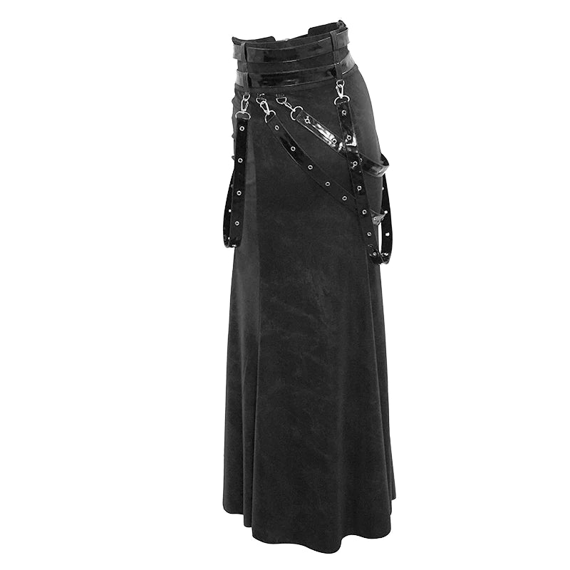 Gothic Punk High side slit design Japanese sexy girls black skirt with adjusted loops