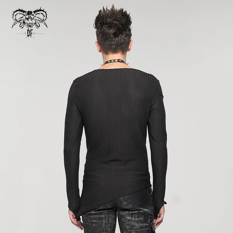 Goth Punk Coarse Mesh Asymmetrical Lace-Up Long Sleeve Shirt