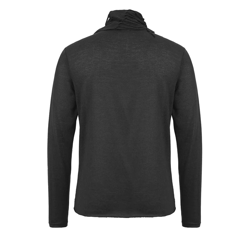 Gothic ragged turn down collar woolen punk long sleeve shirts with zipper