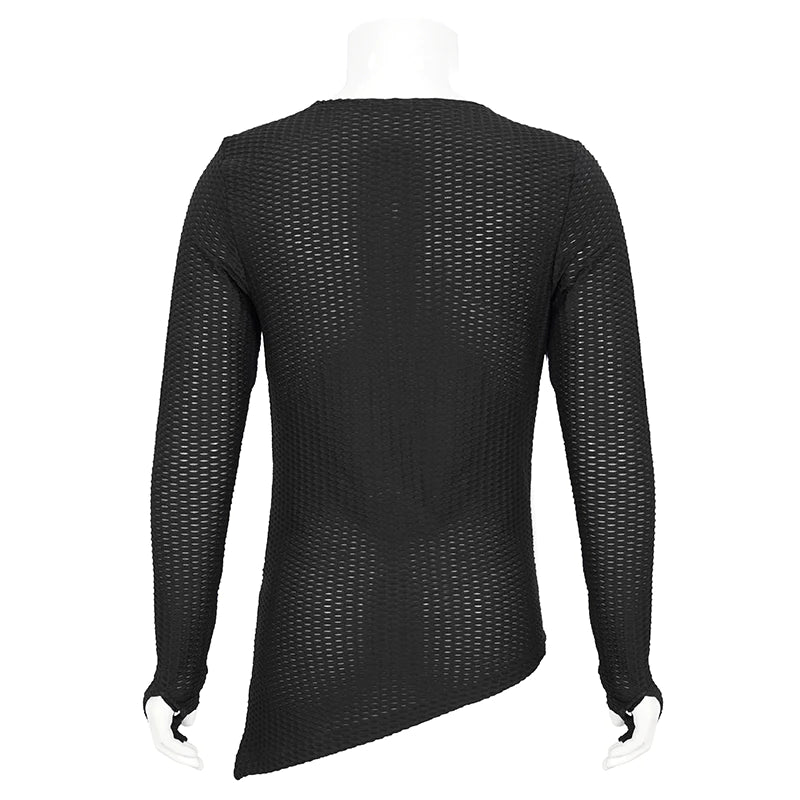Goth Punk Coarse Mesh Asymmetrical Lace-Up Long Sleeve Shirt