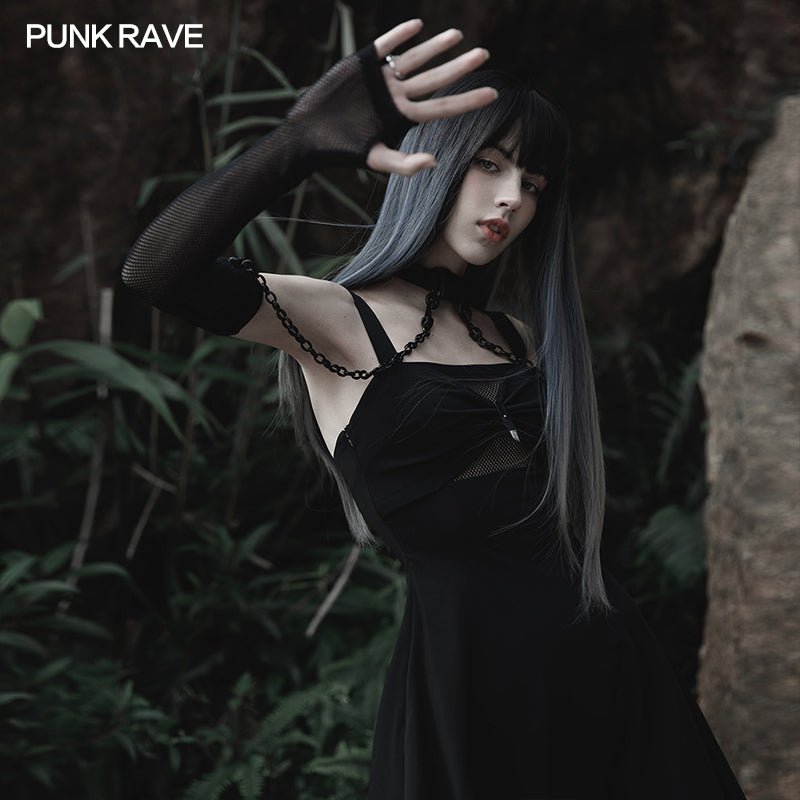 Gothic Cyber Punk Mesh Arm Sleeves with Detachable Choker