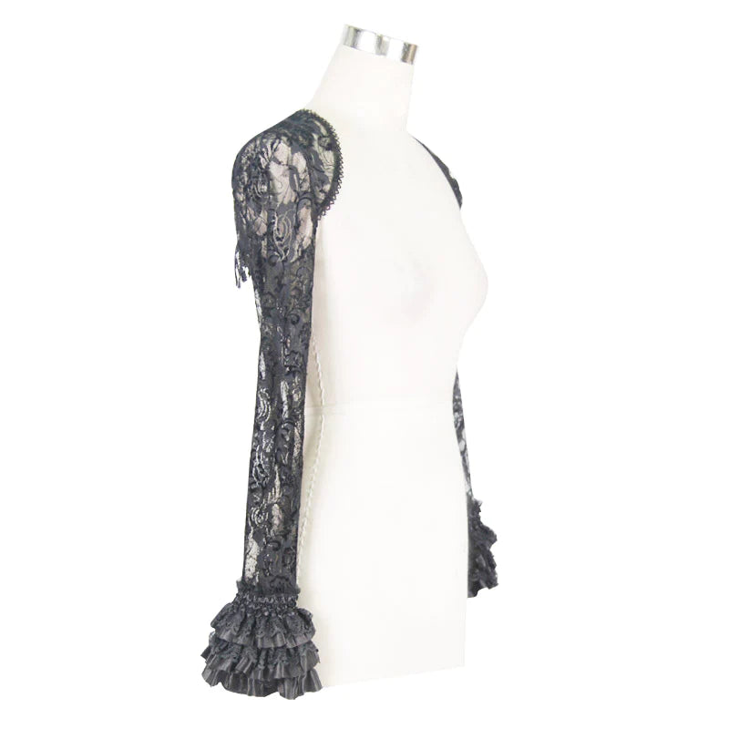Gothic Victorian sexy women flared sleeves stretchy rose lace long sleeve shawl