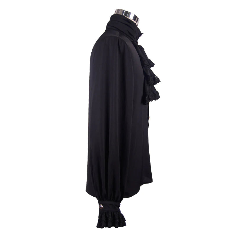 Victorian Gothic Flounce Cuff Mens Classic Black Chiffon Shirt