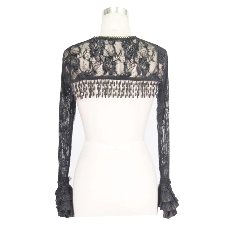 Gothic Victorian sexy women flared sleeves stretchy rose lace long sleeve shawl