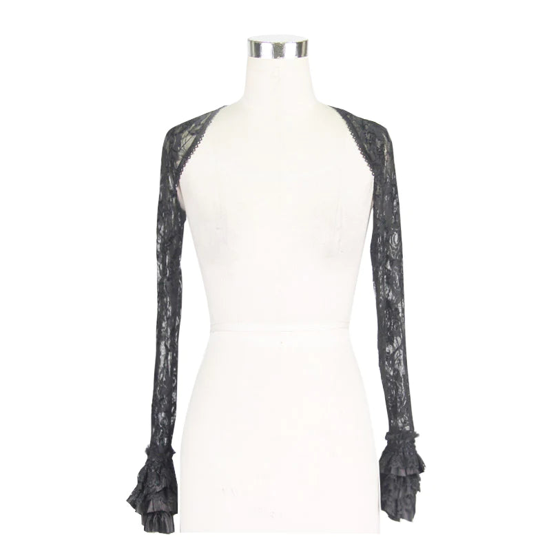 Gothic Victorian sexy women flared sleeves stretchy rose lace long sleeve shawl