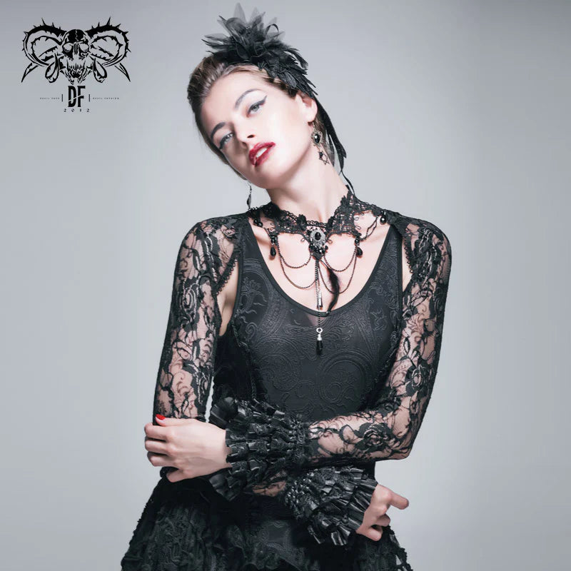 Gothic Victorian sexy women flared sleeves stretchy rose lace long sleeve shawl