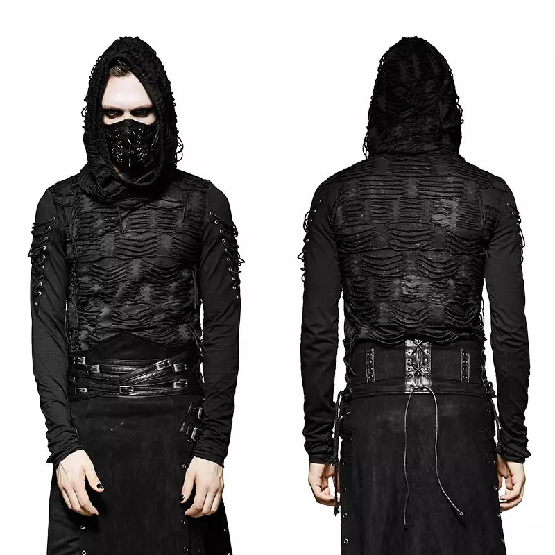 Punk Gothic long sleeve textured shirt with lace up details
