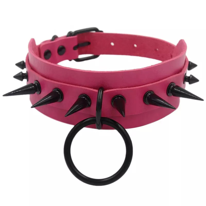 Gothic Punk Spiked Collar with attached O ring Studded in multiple colors