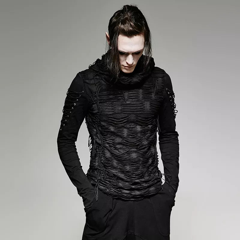 Punk Gothic long sleeve textured shirt with lace up details