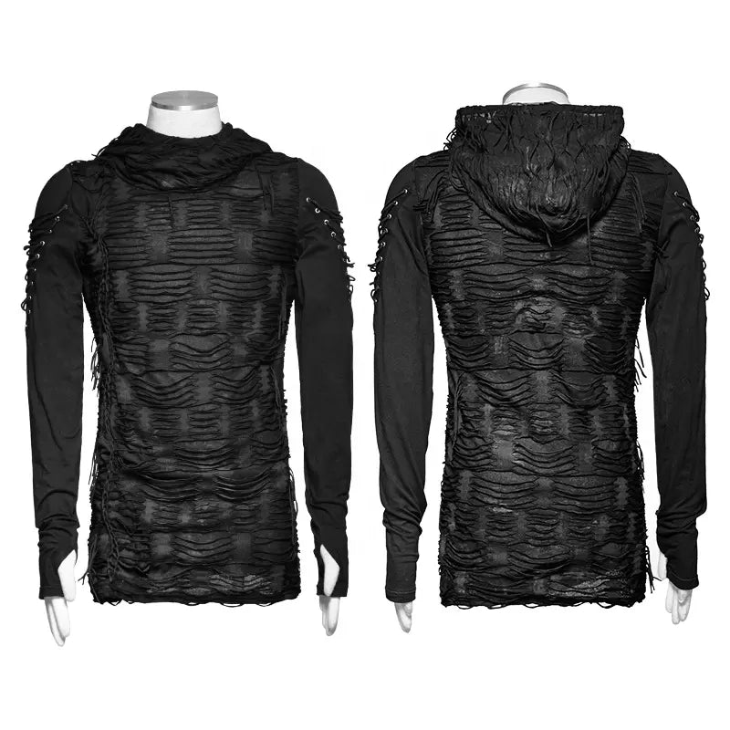 Punk Gothic long sleeve textured shirt with lace up details