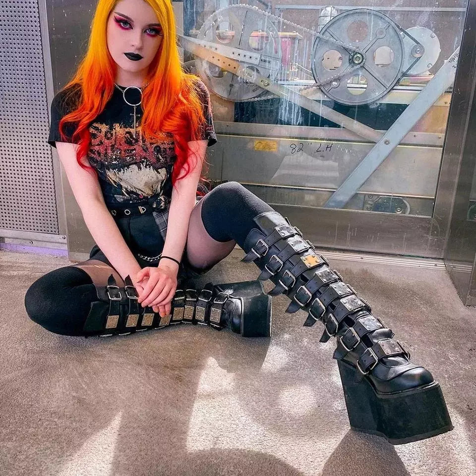 Black Gothic Platform Boots with buckles