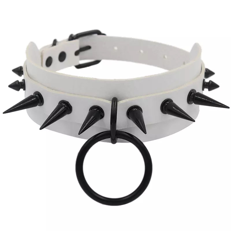 Gothic Punk Spiked Collar with attached O ring Studded in multiple colors