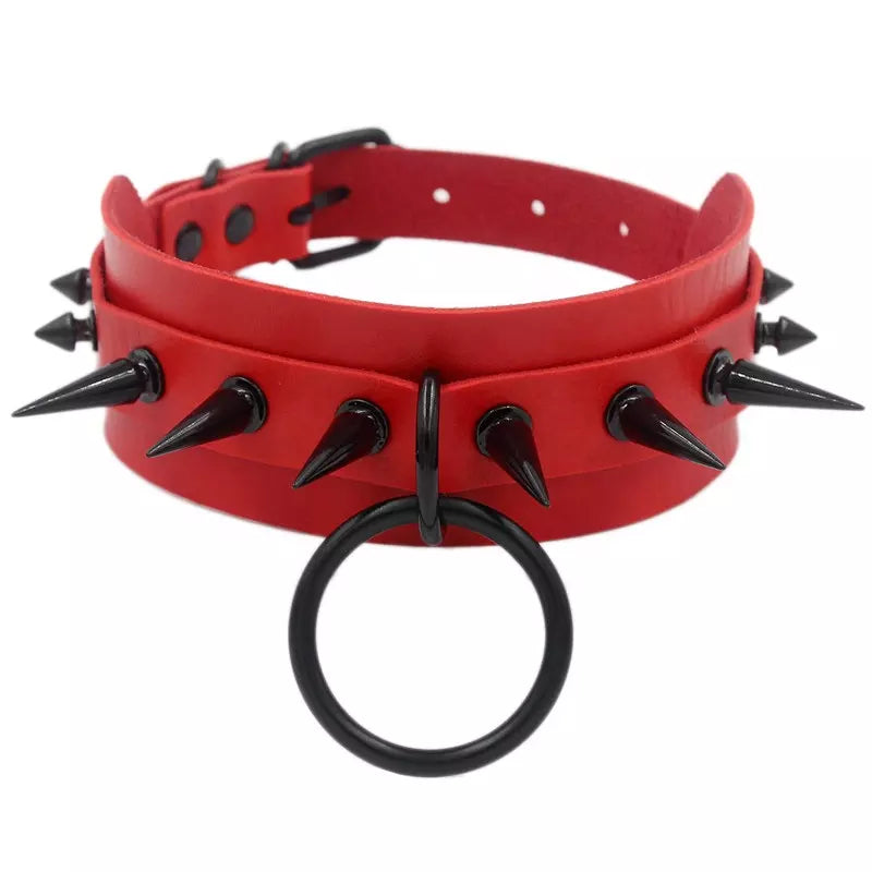 Gothic Punk Spiked Collar with attached O ring Studded in multiple colors