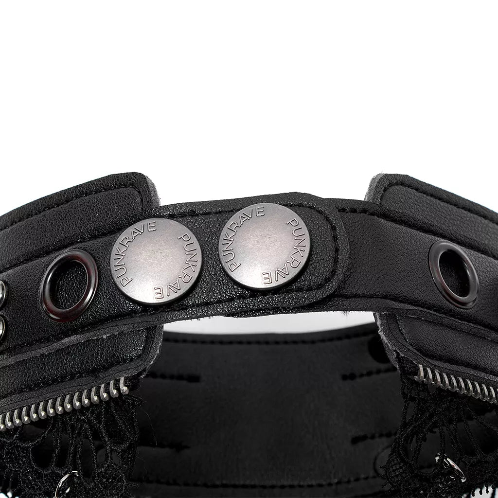 Gothic Punk Victorian heavy duty leather studded spiked collar with chains lace and rivets metal lolita