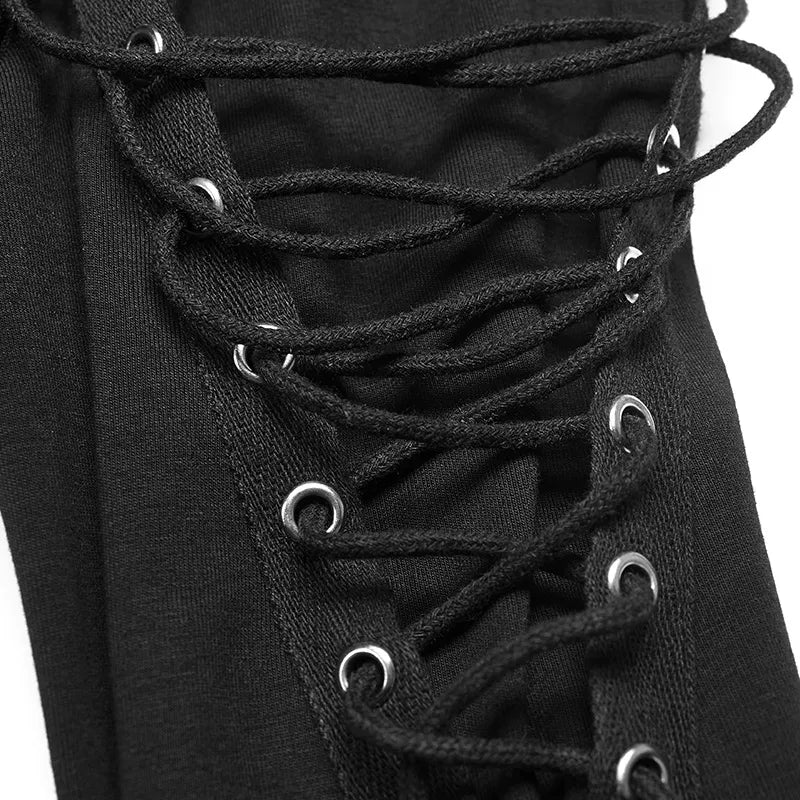 Punk Gothic long sleeve textured shirt with lace up details