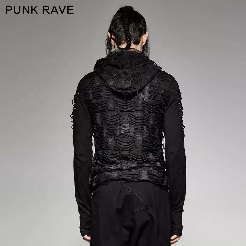 Punk Gothic long sleeve textured shirt with lace up details