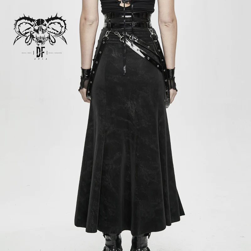 Gothic Punk High side slit design Japanese sexy girls black skirt with adjusted loops