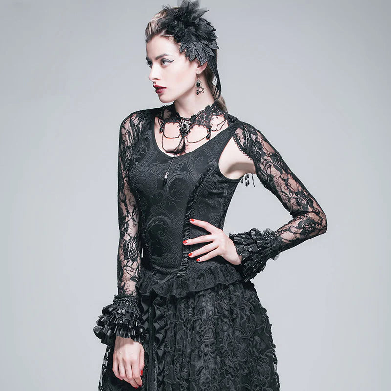 Gothic Victorian sexy women flared sleeves stretchy rose lace long sleeve shawl
