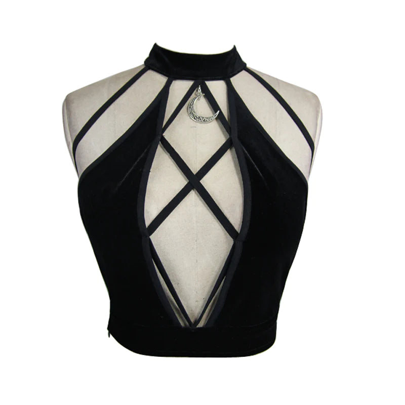 Laced-Up Deep-V Halter Top