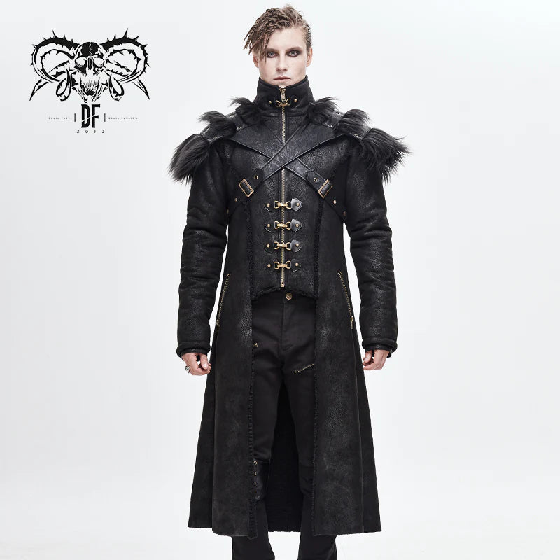 Steampunk Men's Tailcoat with Detachable Faux Fur Harness