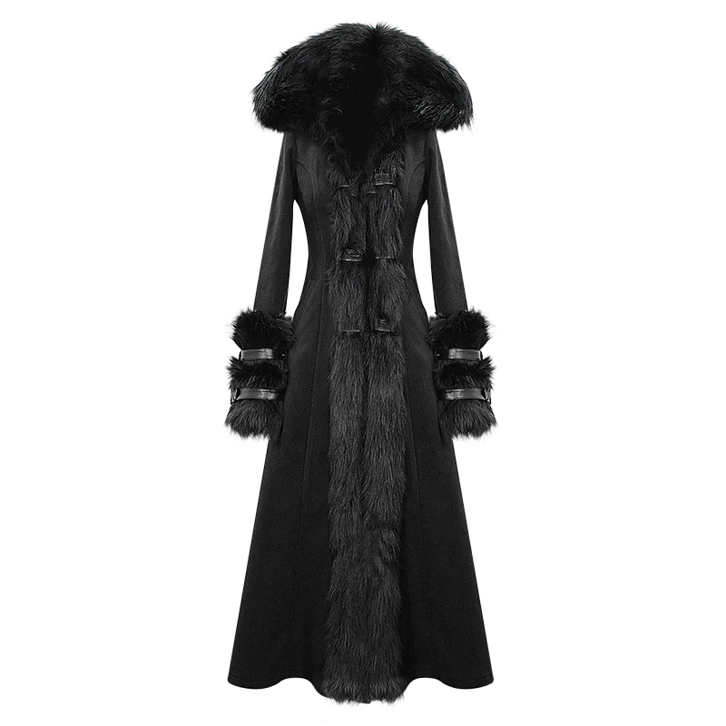 Gothic Faux Fur Trim Winter Coat with Pointed Hood