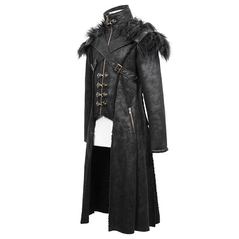 Steampunk Men's Tailcoat with Detachable Faux Fur Harness