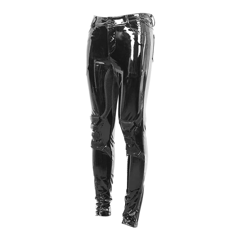 Punk Goth Cyberpunk Patent Synthetic Leather pants with studded knees