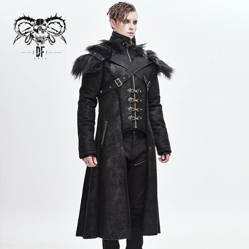 Steampunk Men's Tailcoat with Detachable Faux Fur Harness