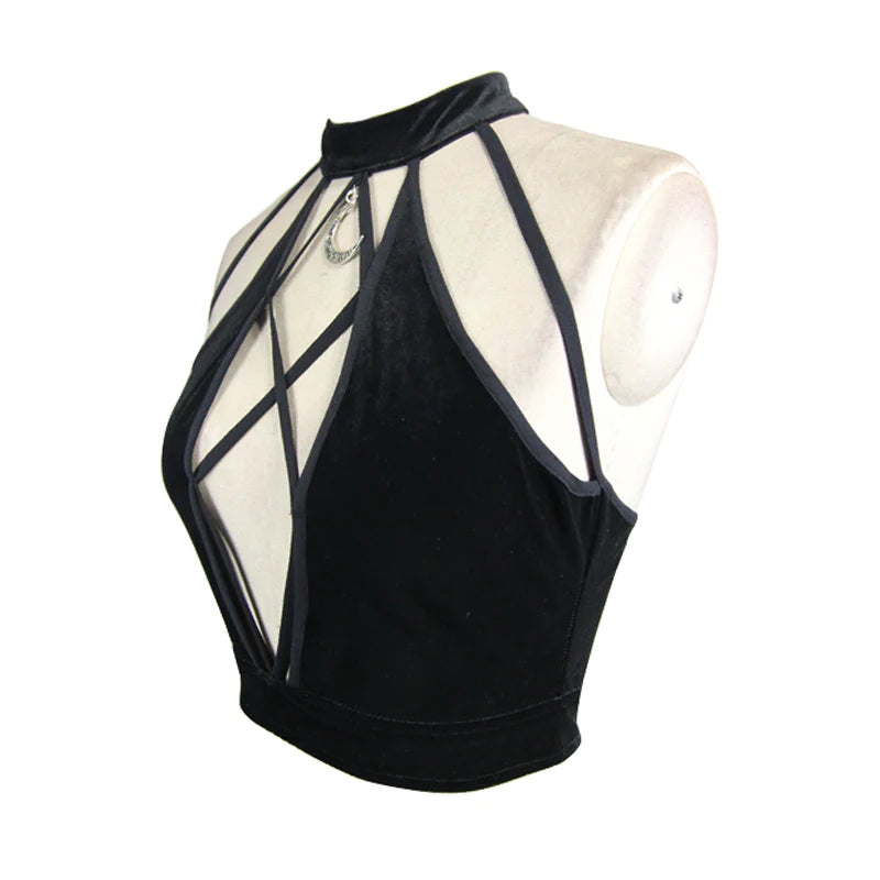 Laced-Up Deep-V Halter Top
