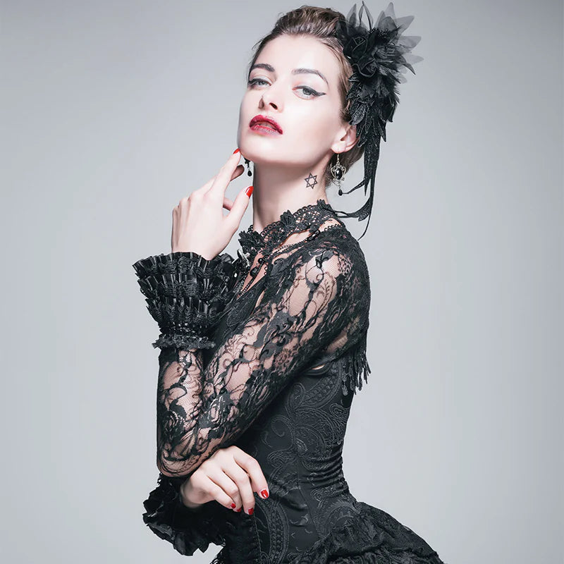 Gothic Victorian sexy women flared sleeves stretchy rose lace long sleeve shawl