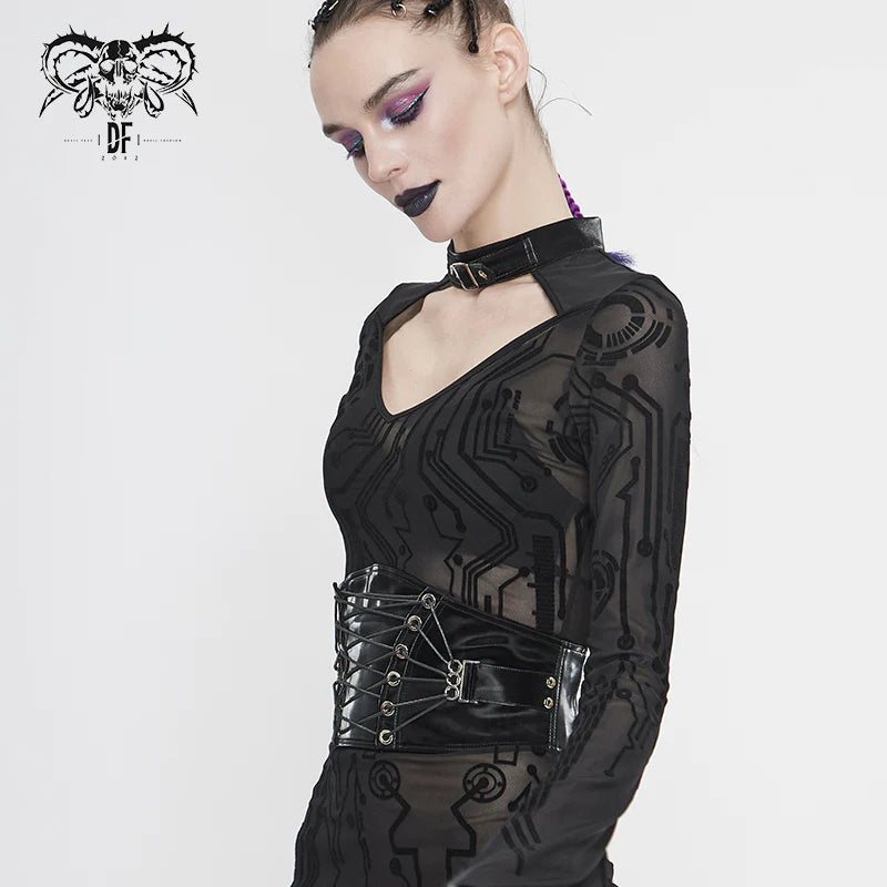 Black High-Gloss Vegan Leather Lace-Up Corset Belt