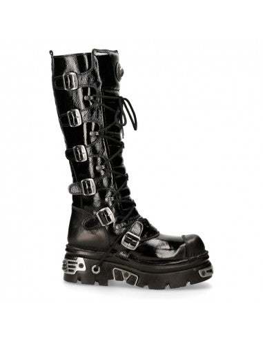 NEW ROCK GOTHIC BLACK SHINY LEATHER HIGH BOOT METALLIC m-314-c1