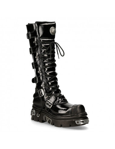 NEW ROCK GOTHIC BLACK SHINY LEATHER HIGH BOOT METALLIC m-314-c1