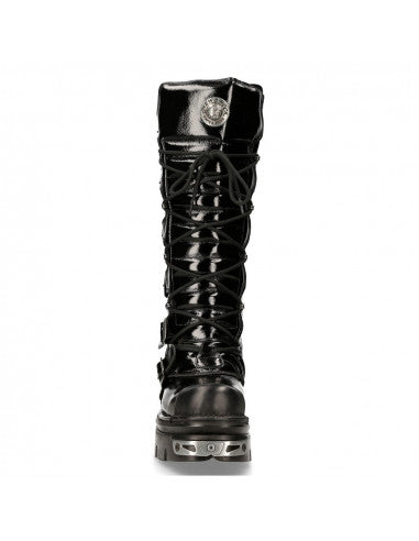 NEW ROCK GOTHIC BLACK SHINY LEATHER HIGH BOOT METALLIC m-314-c1
