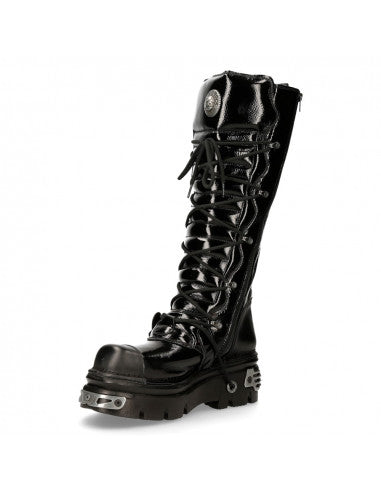 NEW ROCK GOTHIC BLACK SHINY LEATHER HIGH BOOT METALLIC m-314-c1