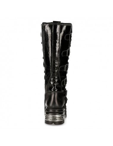 NEW ROCK GOTHIC BLACK SHINY LEATHER HIGH BOOT METALLIC m-314-c1